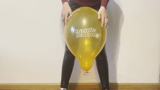 Looner Girl Pops Out 4 Balloons in Cute Outfit and Kitty Latex Mask