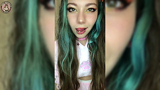 Cute Girl Dancing in a Pink Suit with Ears.