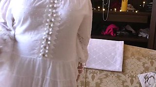 Amateur shaved blonde in fishnet stockings