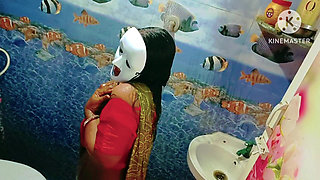 Desi Horny Girl Bathing in a Seductive Way with Saree and Red Blouse - Must See Full Video