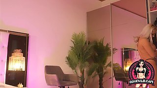 Blondie Hotty in Underwear Striptease on Pinkish Sofa