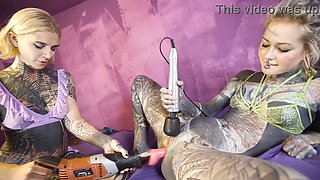 Anal Fuckmachine Destroys Cute Tattooed Girl's Tight Asshole - Lesbian Squirt