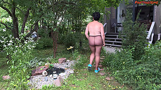 Chubby Brunette Mature Olala Anal Fucks Outdoors in Her Pantyhose and Crocs
