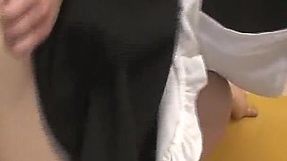 Japanese Waitress Gets Her Bush Pumped by a Client and Her Colleague in the Restaurant