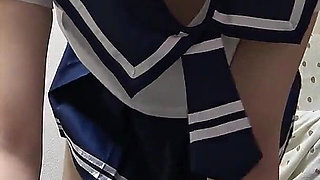 Short Student Uniform, Mini Skirt, Thong Panties and Socks, Skinny and Big Ass Serious Japanese Girl Cleaning Apartment