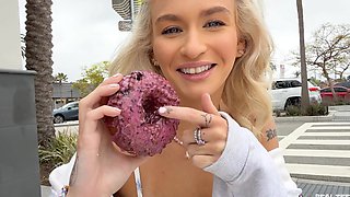 Two cute teens, Donnie Rock and Emma Rosie, are fucking outdoors in pov style