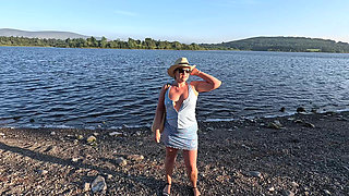 Girl Public Masturbation Near the Lake