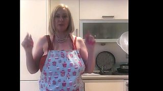 Blonde Housewife with big boobs masturbates with huge dildo