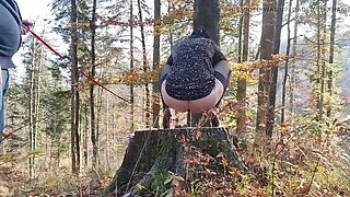 Desperate Teen Slut Leashed Outdoor Pissing and Anal with Mature Lesbian