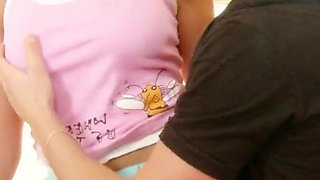 Blonde skinny teen gets fucked by step brother during home workout