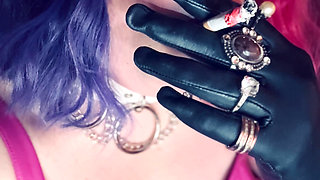 Your Sweetheart Tina Snua Smoking A Cork 100 Cigarette Wearing A Leather Dress & Gloves With Rings - Smoke