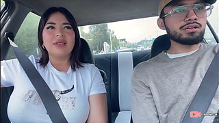 Hot chauffeur is not controlled with busty passenger (•)(•)
