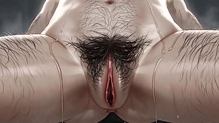 MILF Showing a Close-up of Her Hairy, Wet Pussy.