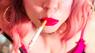 Watch Your Girl Tina Snua Smoke A Cigarette In Pink Satin Goves With Lots Of Rings - Snap Inhales OMI OME Drifting Smoker