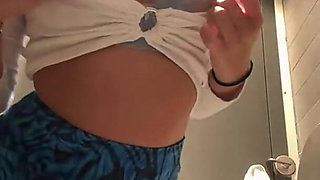 Tattooed Blonde with Big Tits and Hairy Pussy Masturbates in Mcdonald’s Toilet Then Double Fingers Herself to Orgasm