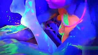 College teens 18+ glow in the dark orgy party in a dorm