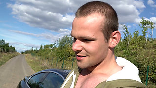 Granny is dead-set on enjoying this roadside super-fuck