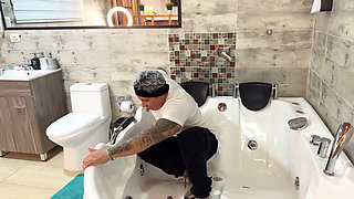 Caught Masturbating! Stepsister-in-law Inserts a Dildo Into Her Tight Pussy While Being Watched!