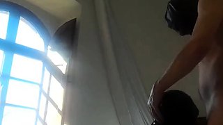 Latex-clad babe in high heels gets fucked rough by her man.