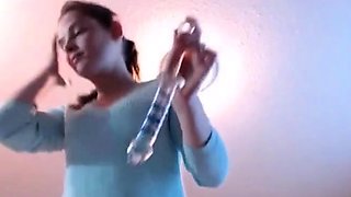 Redhead Teen Plays with Glass Dildo on Webcam