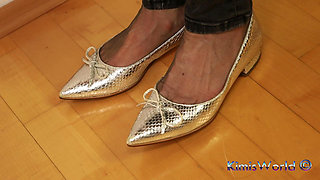 Asmr Nylon Footsteps - Shiny Flats Tapping on Wooden Floor