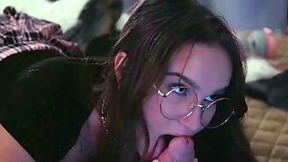 Busty Latina Girl with Big Boobs performs a Deep Blowjob on