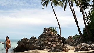 Sexy big tits Thai teen solo striptease