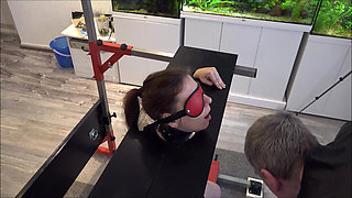 Slave Defenseless in the Pillory Driven to Orgasm on Sybian Part 2