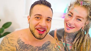 Tattooed babe Anuskatzz gets her tight ass stretched deep by thick Italian cock in wild anal fuck