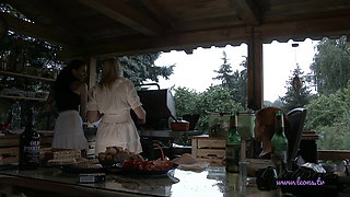 Girls cook in shortest miniskirt and sun dress short dresses with and without panties to show pussy and ass for live cam