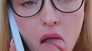 Stepsister Has Sex on the Phone with Her Boyfriend, and Instead of a Dildo, She Uses Her Stepbrother's Cock with Might and Main!