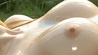 Beautiful Nude Woman with Honey Brown Hair Gentle Clit Circles by Stream