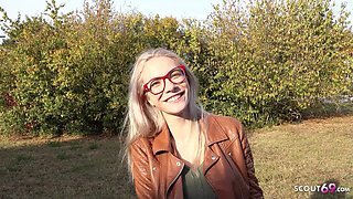German Scout - Fit Blonde Glasses Girl Vivi Vallentine Pickup and Talk to Casting Fuck