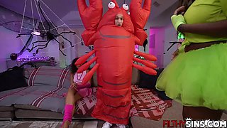 Horny ladies fucks stud while in costume