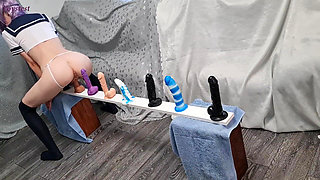 Skinny Babe Riding All Her Dildos From Small to Big Till Big Orgasm
