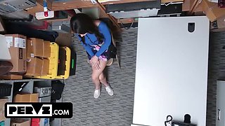Security Officer Teaches Taylor a Lesson - Tiny Teen Pussy Punished in Back Room
