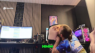 Today as a redhead I suck her big cock in a fishnet stocking mini skirt