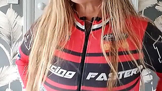 Red Moto Gp Top and Stockings with Fisting Toy