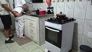 Maid had her ass used while washing dishes.