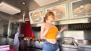 Redhead Scarlett Jones with big boobs gets fucked in the kitchen