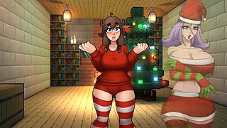 SexCraft - Minecraft Parody hentai game SexFlix Ep.22 threesome with hot babes by the Xmas tree