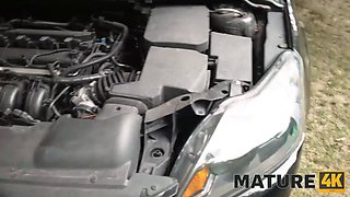 Texas Patti seduces her husband with wild outdoor sex & rides his car mechanic's big black cock