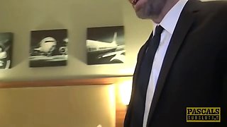 Pretty English subslut throated and pussy rammed roughly