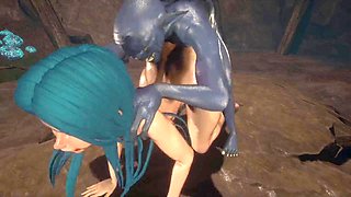Goblin cave bootiefuck with a cumshot in her ass