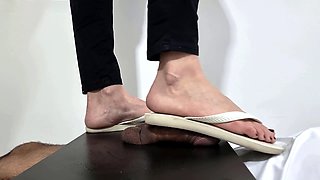 Flip flop, cock trampling, foot domination