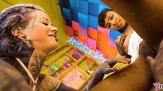 Tattooed lesbo strap-on fuck squirting and watersports