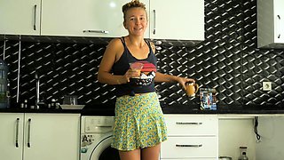 Milf Stripping While Drinking Coffee