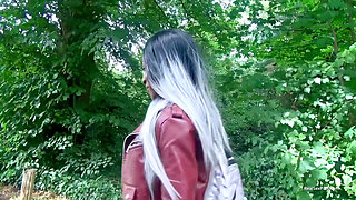 Taller and Slender Black Babe in Tight Jeans Flashes and Changes Outside