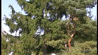 Busty blonde pussy licked and slammed outdoors