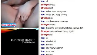 Hot teen with shaved pussy masturbating on video chat